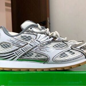 Bottega Veneta White and Silver Mesh Sneakers